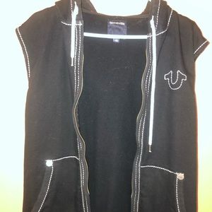 True Religion cut off sleeve hoodie w/ pockets